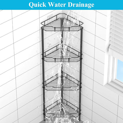 4 Tier Floor Standing Corner Shower Caddy Organizer Shelf with Hooks, Bathroom Shelves Stand Rack, Black6