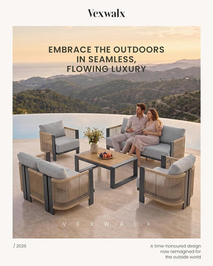 Luxury Patio Furniture Set, 4-Piece Curved Outdoor Furnitrue Set with Weather-Resistant Aluminum Frame and 7.1" Thicker Cushion, Woven Rope Patio Conversation Set for Deck, Garden8