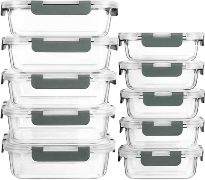 10 Pack Glass Food Storage Containers with Lids, Gray1