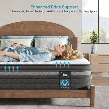 Queen Mattress 10 Inch Hybrid Mattress in a Box, Medium Firm Queen Size Bed Mattresses with Zoned Support, Memory Foam and Pocket Springs for Motion Isolation&Pressure Relief, Certipur-Us6