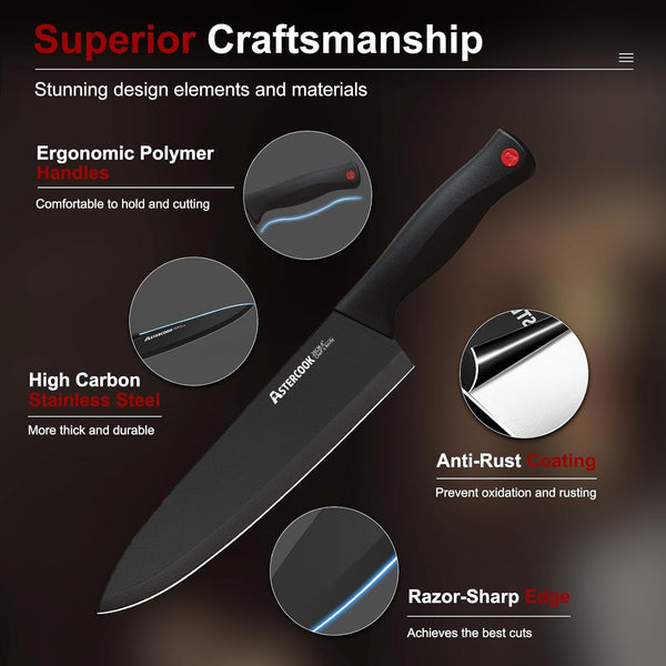 Knife Set for Kitchen with Block and Sharpener 15Pcs German3
