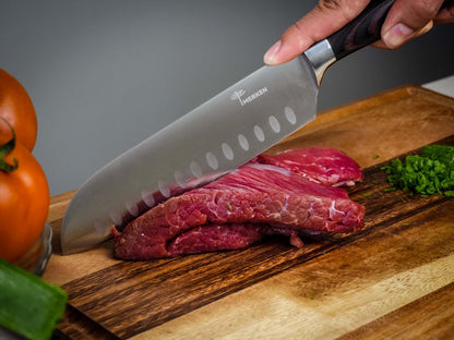 7-Inch Santoku Kitchen Knife, High-Carbon Stainless Steel, Hollow-Edge Blade for Fast Slicing, Comfortable Pakkawood Handle, Gift-Ready Box, Hand Wash for Easy Care7