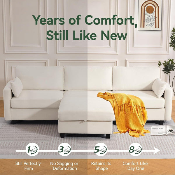 109 Inch Modular Sectional Sofa, L Shaped Couch with Storage Ottoman, Beige8