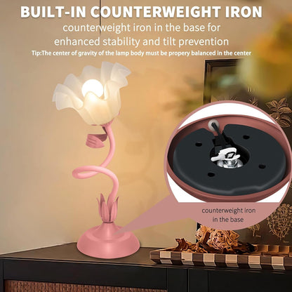 Women Bedside Table Lamps for Bedroom, Cute Flower Desk Lamp with Adjustable Flexible Gooseneck, 3 Color Temperatures Nightstand Lamp with E26 LED Bulbs, Floral Lamp for Living Room, Office,Reading4