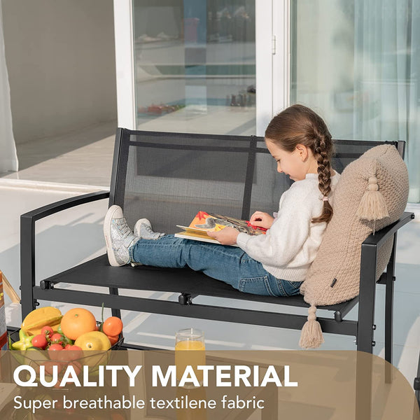 Outdoor Furniture Set 4 Piece Patio Conversation Sets Porch Furniture with Lawn Chairs & Glass Coffee Table for Garden Poolside (Black)3