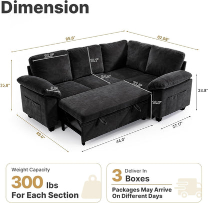 86" L-Shaped Sectional Sleeper Couch, Modular Pull-Out Storage Sofa Bed2