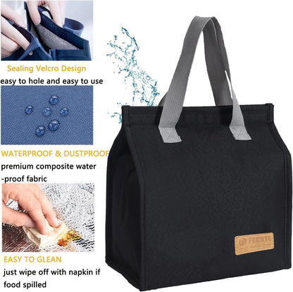 Lunch Bag for Women/Men,Waterproof Reusable Portable Lunch Tote,Lunch Box Bag.Thermal Cooler Bag Ideal for Work/Party/L/Travel/Picnic (Light Black)5