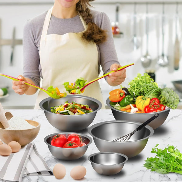 Mixing Bowl Set of 5, Stainless Steel Mixing Bowls, Nesting Whisking Bowl Set for Cooking, Baking, Serving, Food/Salad Prep5