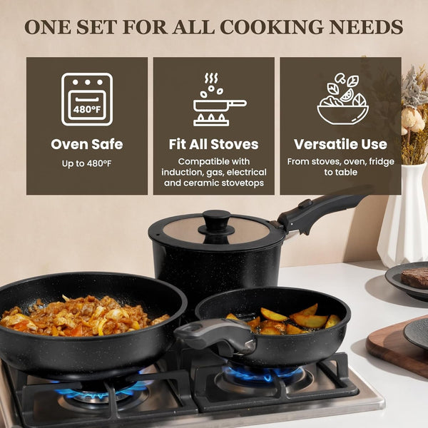 Nonstick Pots and Pans Set - 20 Pack  Stackable Cookware Set with Detachable Handle, RV Kitchen Cooking Set with Removable Handles - Oven Safe, Induction Ready (Black)3