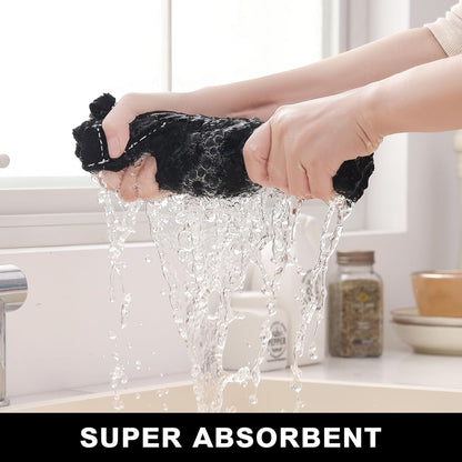 Kitchen Towels and Dishcloths Set, Set of 8, Black | Bulk Cotton Terry Kitchen Towels, Checkered Designed, Soft and Super Absorbent Dish Towels, 12 X 12 and 13 X 28 Inches3