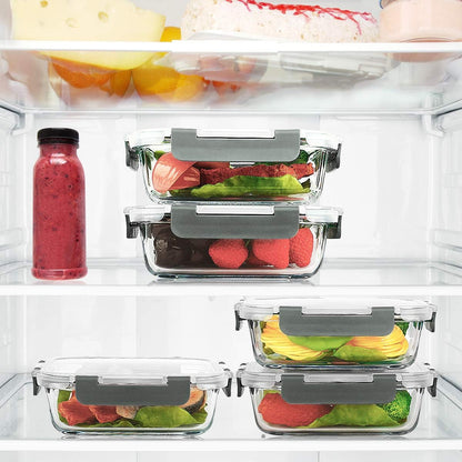 10 Pack,22 Oz Glass Food Storage Containers with Lids, Gray6
