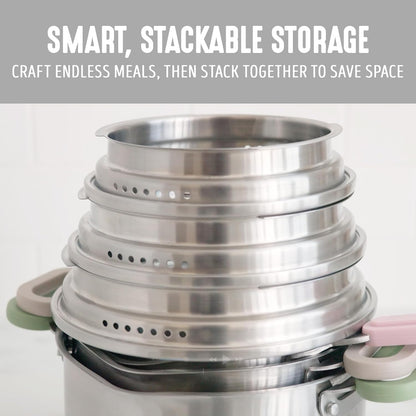 BK Twisting by  Stainless Steel 6 Piece Locking Lid Cookware Set, Built in Strainer, Induction Pots & Pans, Drip-Free Pour Spouts, Silicone Handles, Saucepan, Stock Pot, Dishwasher Safe3