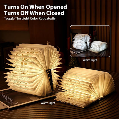 Book Lover Gift, Folding Book Lamp Decor, Portable Print Book Light | 1200Mah Rechargeable Night Light, Paper Desk Lamp, Reading Bookshelf Lamp, Gift for Women & Readers & Christmas (Black）5