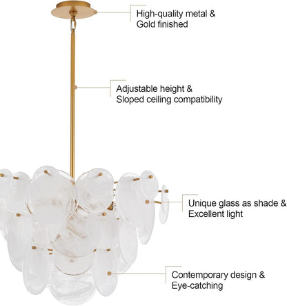 Dia 28 Inch, Modern Glass Chandeliers for Bedroom, Gold Dining Room Light Fixture, Large Vintage Pendant Chandelier for Living Room Stairway Entryway Kitchen Farmhouse Foyer4