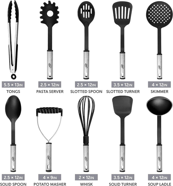 Kitchen Utensils Set, 10 Nylon Stainless Steel Cooking Utensils, Non Stick and Heat Resistant Cookware Set New Chef'S Gadget Tools Collection5