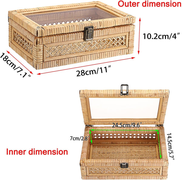Rattan Display Box with Clear Lid Rectangular Wicker Storage Basket2