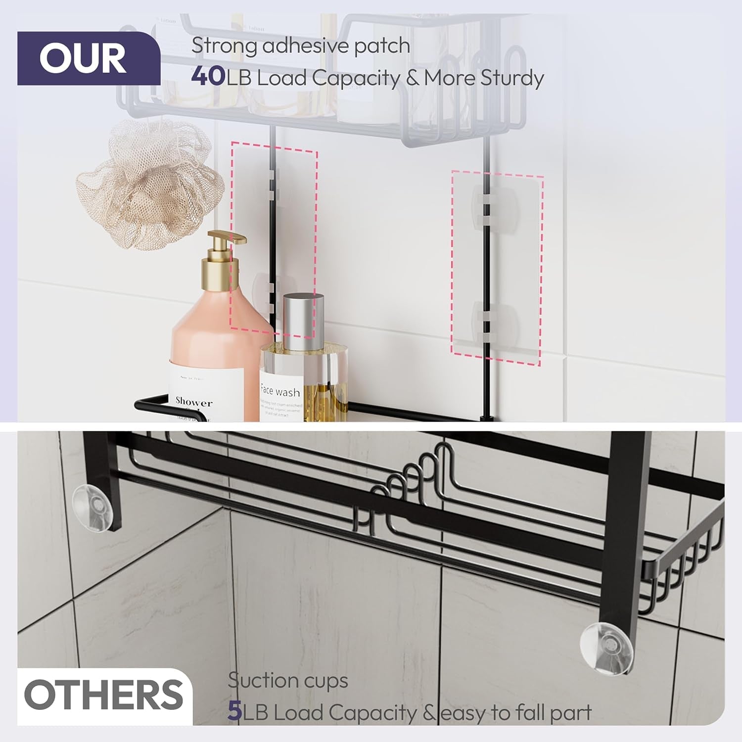 bathroom-shower-caddy-hanging-extended-length-2-tier-rustproof-over-shower-head-organizer-no-drilling-bathroom-shelf-with-14-hooks-soap-holder-anti-swing-rack-black-medium