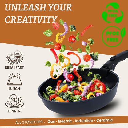 20-Piece Ceramic Nonstick Cookware Set | Detachable Handle, Stackable for RV | Oven & Dishwasher Safe2