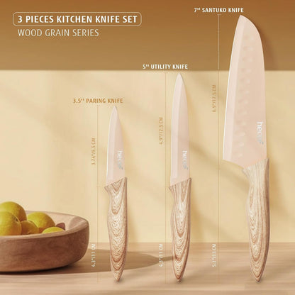 Knife Set of 3, Stainless Steel Blade with Non-Stick Coating, Sharp Kitchen Knives Includes Santoku, Utility, Paring Knives4