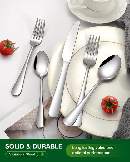 20 Piece Silverware Set, Stainless Steel Flatware Set for 4 Food Grade Novelty Flatware Cutlery Utensil Set Include Knife Fork Spoon Mirror Polished Dishwasher Safe7