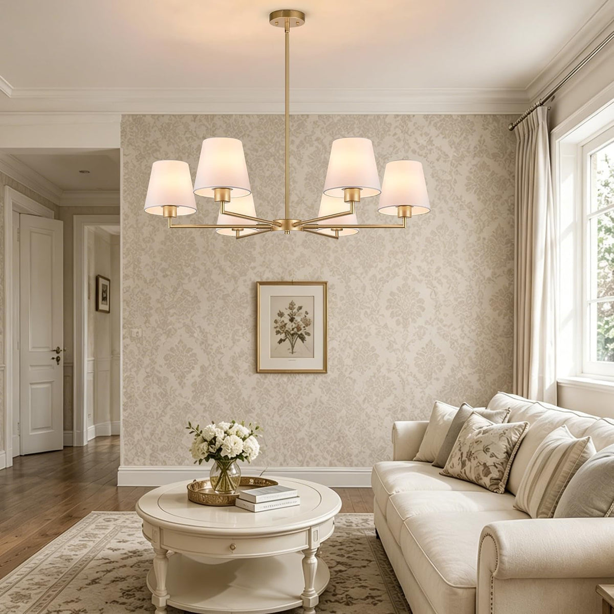 brass-gold-chandeliers-for-dining-room-36-6-light-no-assembly-required-antique-modern-gold-chandelier-light-fixture-with-white-fabric-shade-classic-kitchen-pendant-lights-over-table-for-bedroom