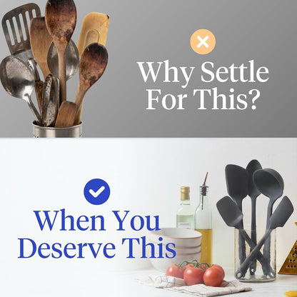 5-Piece Silicone Kitchen Utensils Set, Non-Toxic Cooking Utensils for Cooking and Baking, Heat Resistant, Food Grade, Dishwasher Safe Rubber Spatula, Ladle, Spoon - Charcoal9