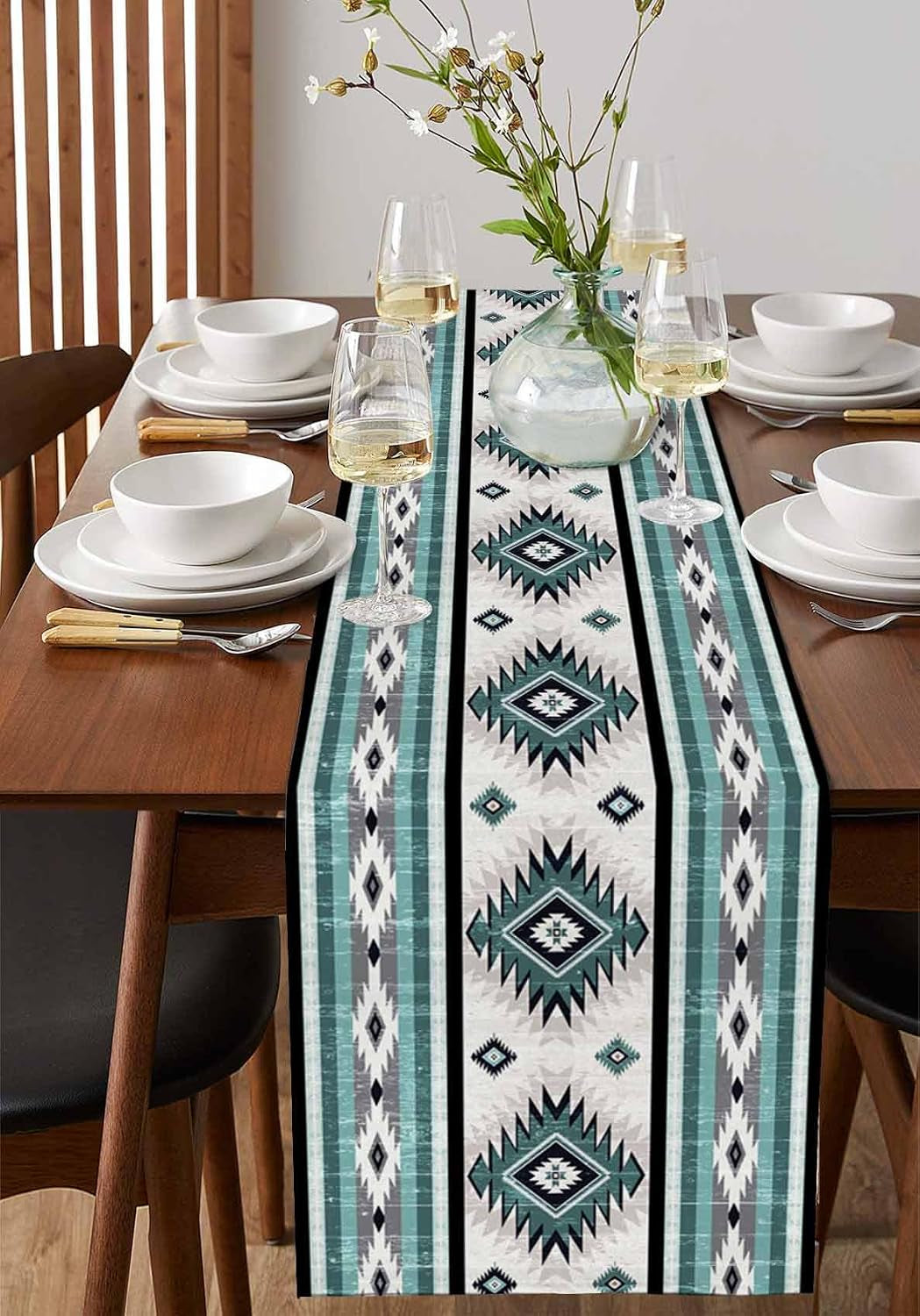 turquoise-aztec-table-runner-36-inches-long-for-dining-decor-southwestern-native-american-indian-print-burlap-linen-farmhouse-table-runner-washable-coffee-tablerunners-dresser-scarf-for-kitchen-party