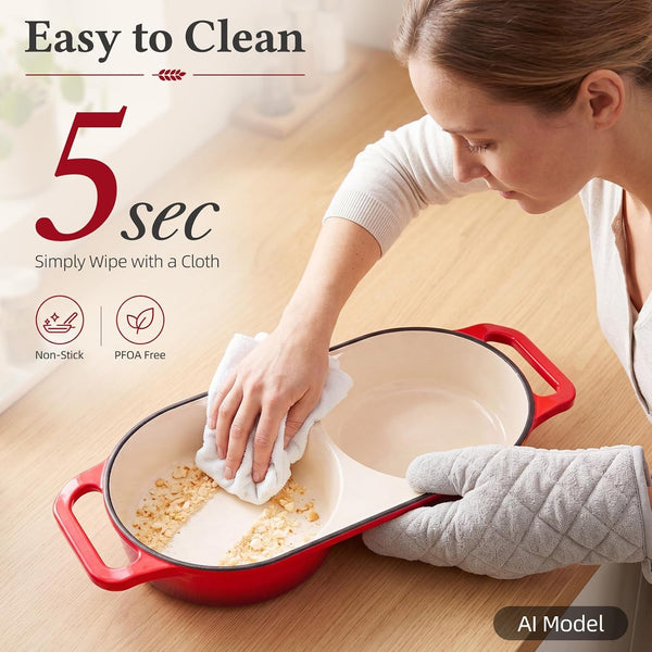 Mini Double Dutch Oven for Sourdough Bread Baking | Enameled Cast Iron, 500°F Oven Safe, 2.2QT Double round Loaf Pan for Homemade Baking, 15.5Cm Diameter, Red6
