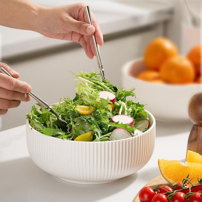 2 Pack Salad Bowl, 8 Inch 60 Oz Large Serving Bowl Set, Deep Bowl for Kitchen, White Ceramic Bowl Set for Soup, Cereal, Ramen, Pasta, Salad, Dishwasher & Microwave Safe, Easy Clean7