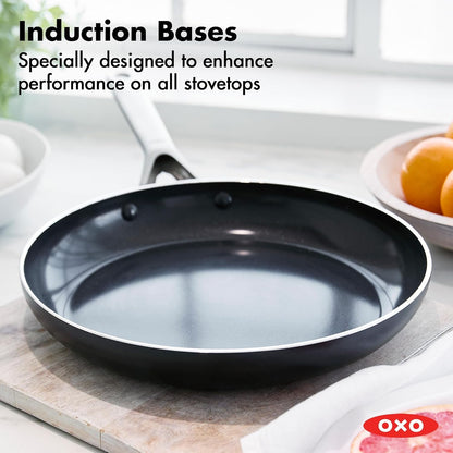 OXO 12" Nonstick Frying Pan Skillet, Ceramic Pfas-Free Nontoxic Pan, Induction Suitable, Dishwasher Safe, Oven Safe to 600°F, Kitchen Cooking Pot, Stainless Handle, Egg Pan, Black4