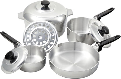 USA Heavy Duty 8-Piece Cast Aluminum Cajun Cookware Set, Silver | Mirror-Polished Finish, Bakelite Handles and Knobs with Lids, Ideal for Most Kitchen Tasks, Great for Home Cooks1