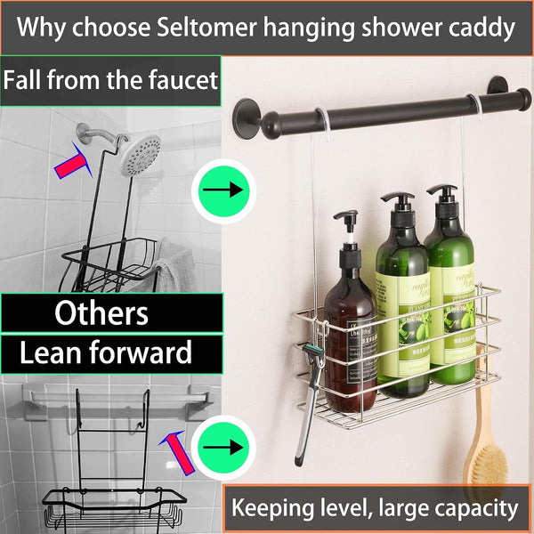 1-Tier Shower Caddy Hanging Shower Rack with Hooks over the Door7
