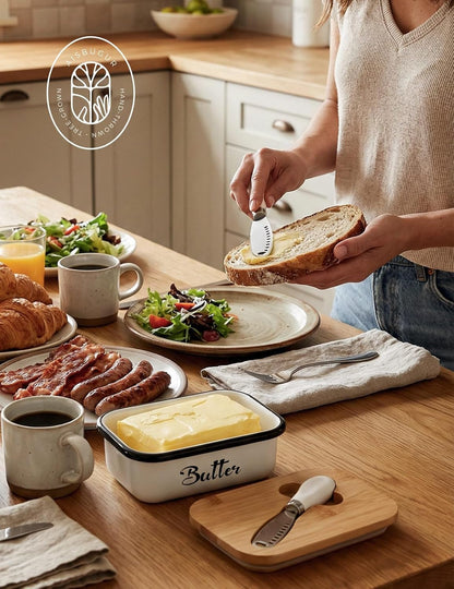 Metal Butter Dish with Lid & Silicone Seal for Countertop White | with Knife, Suitable Capacity, Great Sealing, Home Decor Kitchen Gift Housewarming Gift6