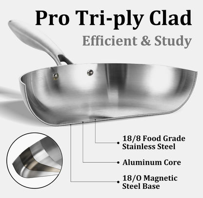8'' Tri-Ply Stainless Steel Pan with Lid | Small Egg Omelet Pan | Riveted Handle | PFAS & PFOA Free| Frying Pan | Dishwasher Oven Safe | Induction Ready | Compatible with All Cooktops2