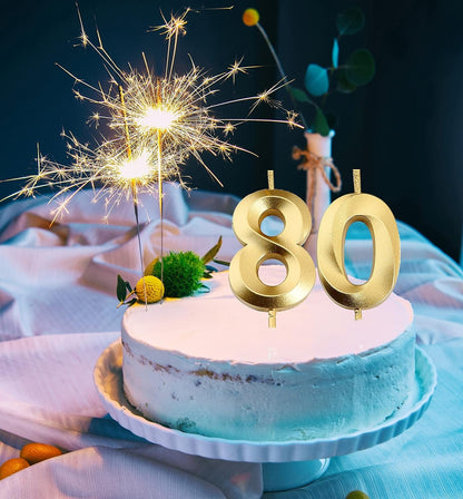 80Th Birthday Candles,Gold Number 80 Cake Topper for Birthday Decorations Party Decoration6