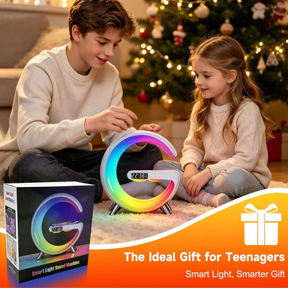 4 in 1 Smart LED Table Lamp, Alarm Clock, Bluetooth Speaker, Wireless Charger, App Control Night Light Bedside Lamp with Fast Charging Station for Bedroom, Home Decor, Family, Teen Girls Boys Gifts9