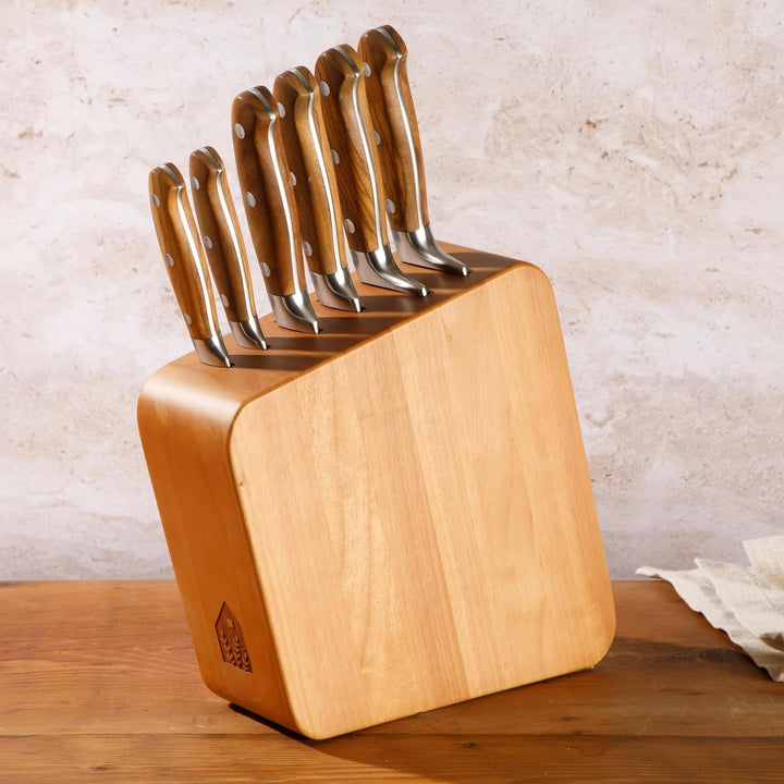 Bloomhouse Kitchen Knife Block Set - 7 Piece Italian Olive Wood German Forged Stainless Steel Knives - Two Time Oprah'S Favorite Things Winner Brand+2