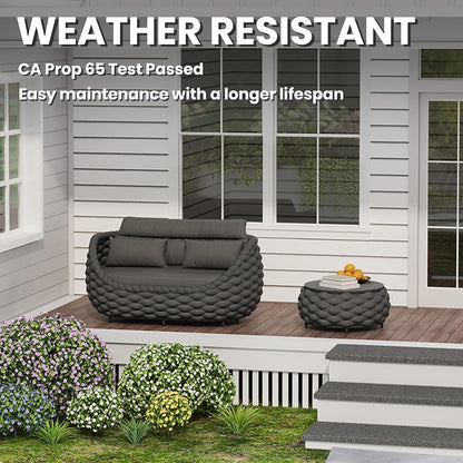 Patio Loveseat with Table: Aluminum Hand Woven Rope 2 Piece Patio Furniture Set - Cushioned Outdoor Seating Set - Modern Metal Lounge Set Assembled for Porch Balcony Deck Garden Hotel, Dark Grey3