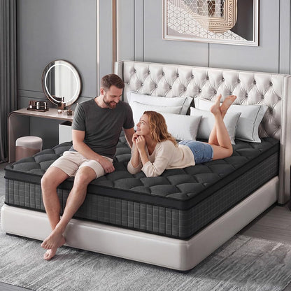 Queen Size Hybrid Mattress 14 Inch, Memory Foam and Pocketed Innerspring Hybrid Mattress, Medium for Back Pain Relief & Side Sleepers, Low Motion Transfer, Fiberglass-Free1