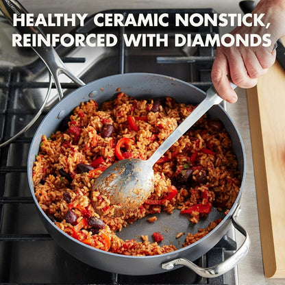 Valencia Pro 4.5QT Ceramic Nonstick Sauté Pan, Hard Anodized | Pfas-Free Nonstick, Induction Ready, Compatible with All Stovetops, Hard Anodized, Gray, Dishwasher Safe, Oven Safe to 600F3
