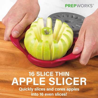 Prepworks Apple Slicer and Corer, Attached Safety Cover, Cuts 16 Thin Apple Slices, Red | Quickly Slices and Cores Apples into 16 Even Slices, Stainless Steel Blades, Dishwasher Safe2
