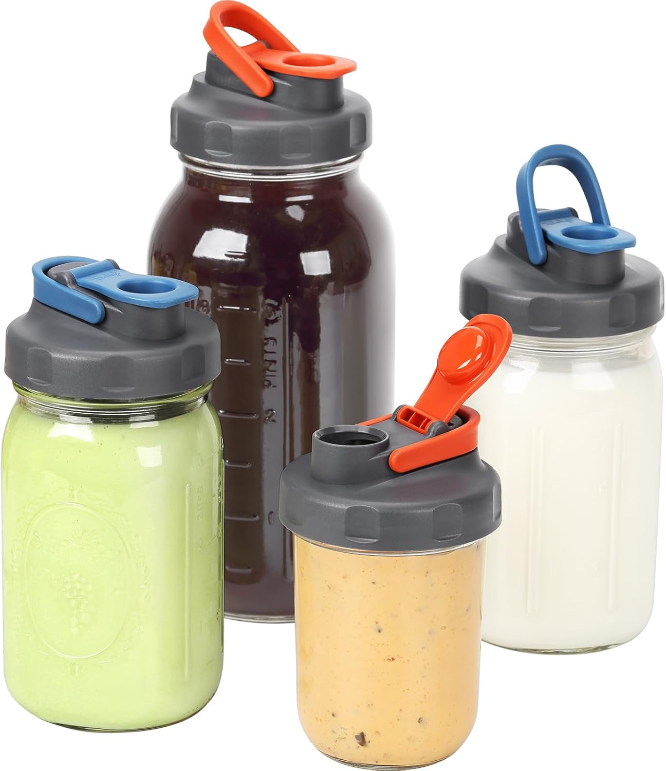 4-pack-mason-jar-lids-pour-spout-wide-mouth-flip-cap-leak-proof-2-gray-red-2-gray-blue-airtight-lids-for-ball-brand-wide-mouth-mason-jars-jars-not-included