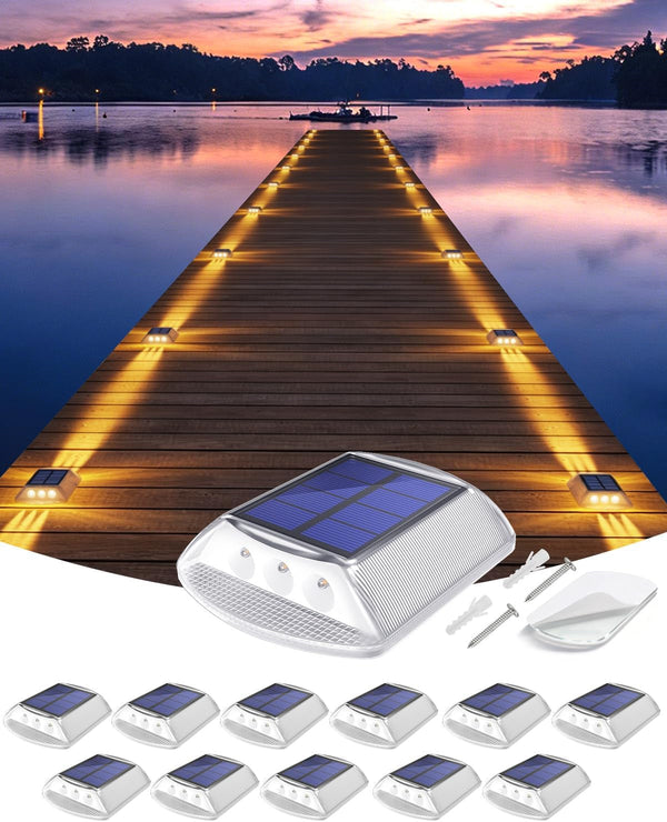 Solar Deck Lights Outdoor IP68 Waterproof 12 Pack Amber Warm1