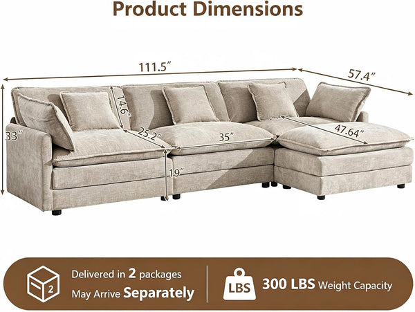 111.5” Modular Sectional Sofa, L Shaped Cloud Couch with Ottoman2