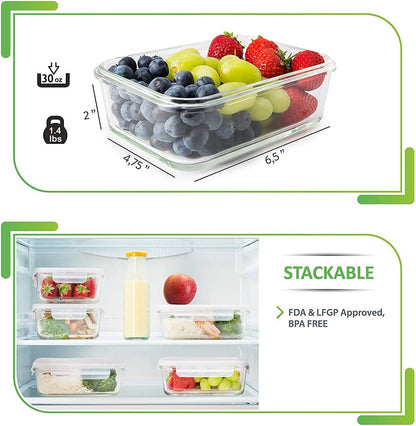 Prepnaturals 5 Pack 30Oz Glass Meal Prep Containers - 1 Compartment6