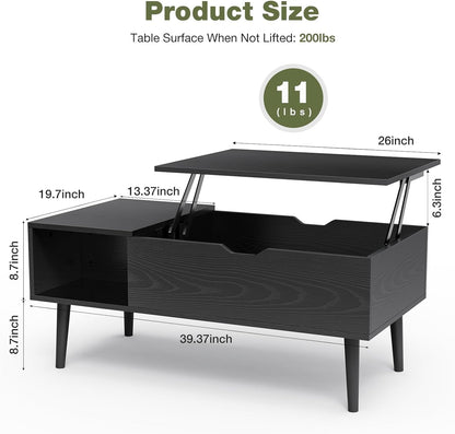Lift Top Coffee Table, Wood Coffee Table for Living Room Home Black | Wood,Lift Top, Hidden Compartment, Storage Shelf, Center Table, Home, Living Room, Office2