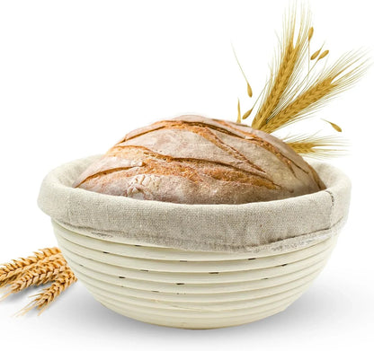Banneton Bread Proofing Basket with Liner, round 8.5" | Handmade Rattan Brotform for Sourdough Proofing; Included Linen Liner Prevents Sticking. a Thoughtful Gift for Home Bakers.1