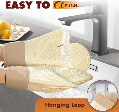 Silicone Oven Mitts (2 PCS), Waterproof Non Slip Grip Oven Gloves with Thick Soft Cotton Lining, Universal Fit Heat Resistant Kitchen Gloves for Baking, BBQ, Cooking and Grilling - White5