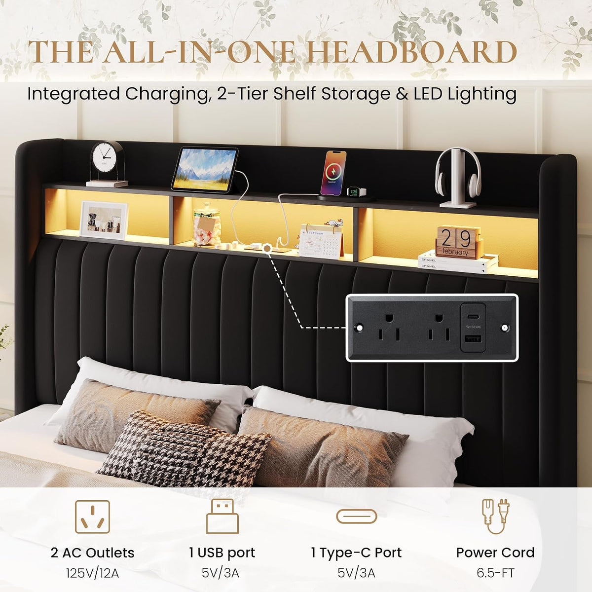 full-size-platform-bed-frame-2-tier-storage-shelf-velvet-wingback-upholstered-headboard-led-lights-and-charging-station-no-box-spring-needed-noise-free-easy-assembly-black
