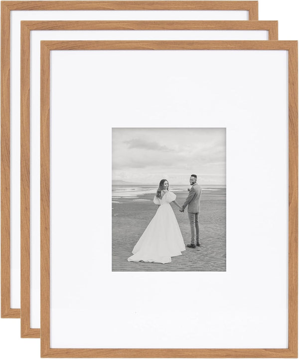 Gallery Rectangle Picture Frame Set of 3, 16 X 20 Matted to 8 X 10, Brown, Modern Three-Piece Photo Frame Set for Gallery Wall Decor in Living Room Wall Display1
